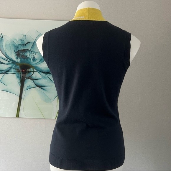 J. Lindeberg Navy and Yellow Felicity Sleeveless Golf Knit Turtleneck Sweater M - Picture 3 of 8